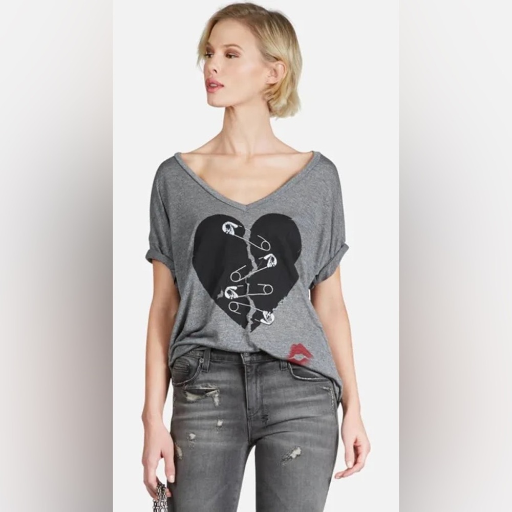 Lauren Moshi Brixton Safety Pin Heart T-shirt